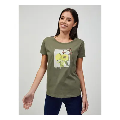 Khaki T-shirt with ORSAY print - Women