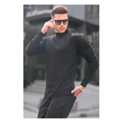 Madmext Black Slim Fit Half Turtleneck Men's Knitwear Sweater