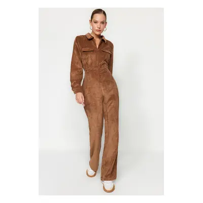 Trendyol Brown Velvet Woven Jumpsuit