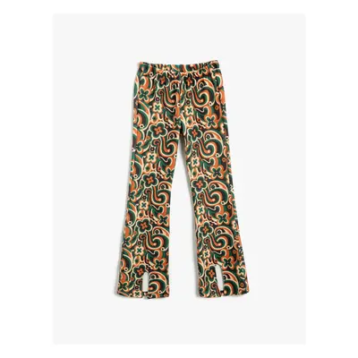 Koton Spanish Leg Floral Trousers with Slit Detail.