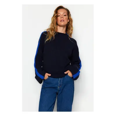 Trendyol Navy Blue Wide Fit Sleeve Fold Knitwear Sweater