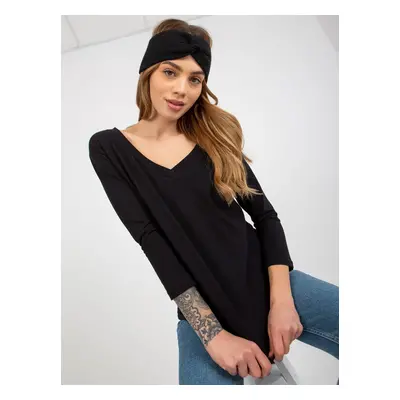 Basic black cotton blouse with neckline