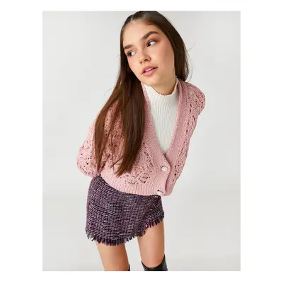 Koton Crop Cardigan áttört gyöngygomb részletes hosszú ujjú