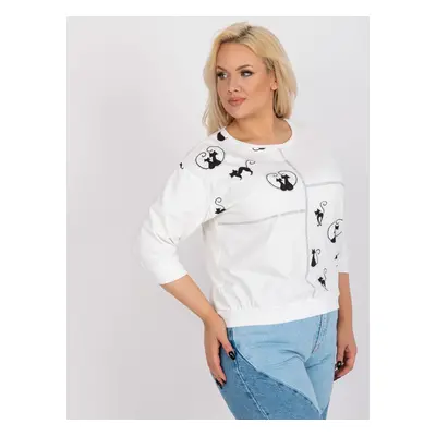 Ecru blouse plus size with appliqué and 3/4 sleeves Margeret