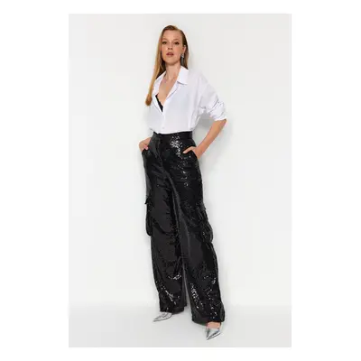 Trendyol Black Cargo Sequin Pants with Pocket