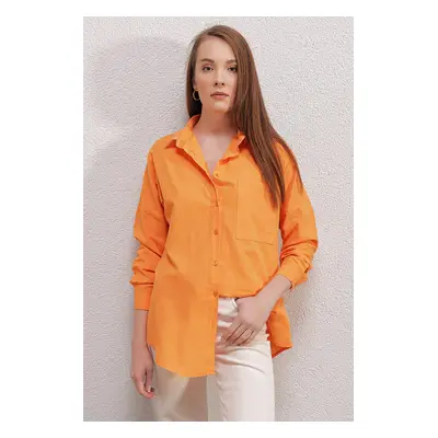 Bigdart Single Pocket Oversize Linen Shirt - Orange