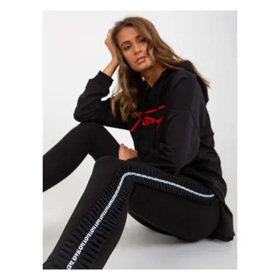 Black casual leggings with lettering on the sides