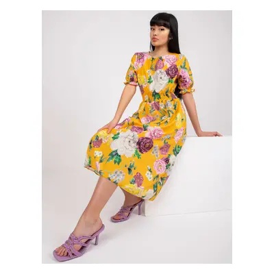 Yellow midi dress with floral prints Melani