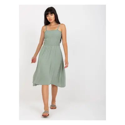 Khaki midi dress with straps FRESH MADE