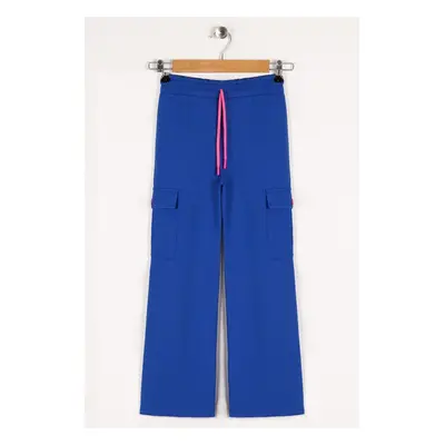 zepkids Girls' Sax-colored sweatpants with cargo pockets and wide legs.