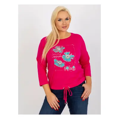 Women's blouse plus size with 3/4 sleeves and print - fuchsia