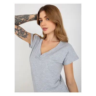 Grey melange basic T-shirt with neckline