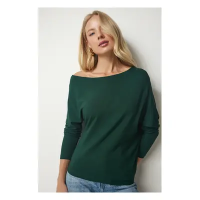 Happiness İstanbul Women's Emerald Green Boat Neck Knitwear Blouse