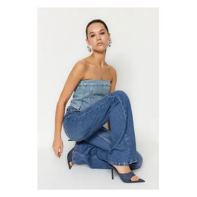 Trendyol Dark Blue High Waist Wide Leg Jeans