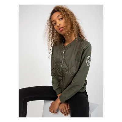 RUE PARIS khaki quilted bomber sweatshirt with pockets