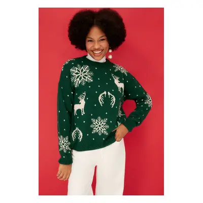 Trendyol Emerald Green Christmas Theme Jacquard Knitwear Sweater