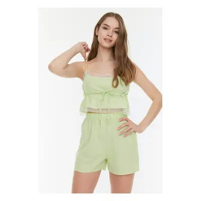 Trendyol Mint Lace Detailed Flamed Cotton Woven Pajamas Set