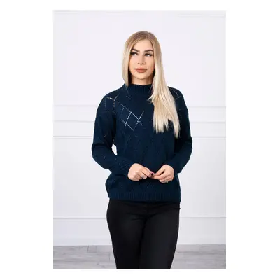 Sweater with high neckline and diamond pattern dark blue