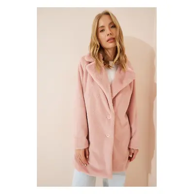 Happiness İstanbul Women's Pink Faux Fur Coat