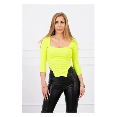 Ribbed blouse with a neckline of yellow neon color