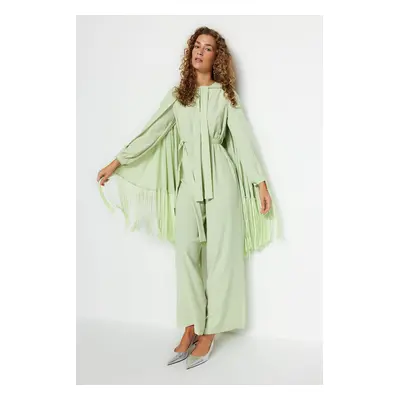 Trendyol világoszöld bojtos fok-jumpsuit estélyi ruha öltöny