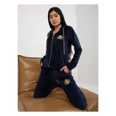 Women's dark blue velour set with zippered sweatshirt