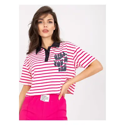 White and pink short polo shirt with print