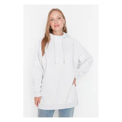 Trendyol Gray Hooded Oversize Raising Knitted Sweatshirt