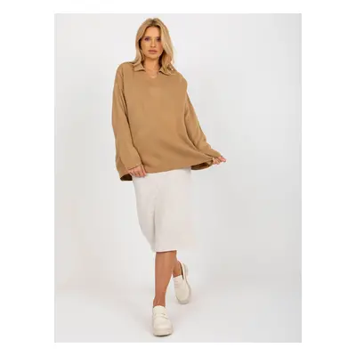 RUE PARIS women's camel oversize sweater with collar