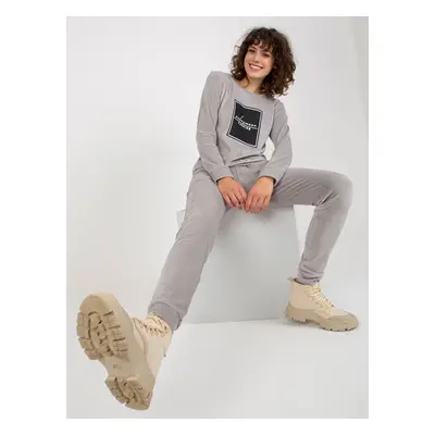 Light grey women's velour set with print