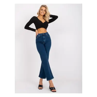 Navy Blue High Waisted Straight Jeans by Marcela RUE PARIS