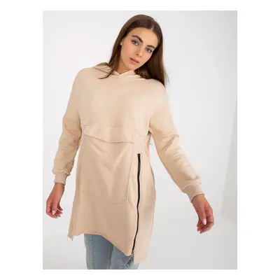 Women's beige long sweatshirt with zippers