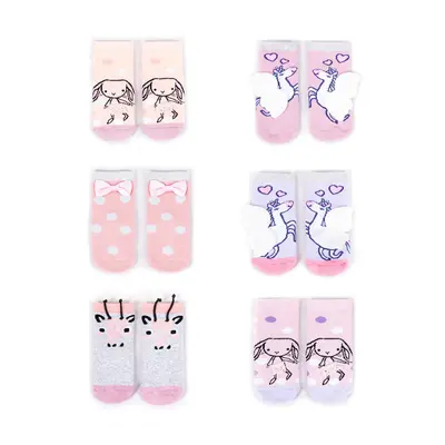 Yoclub Kids's Cotton Baby Girls' Terry Socks Anti Slip ABS Patterns Colors 6-pack SK-29/SIL/6PAK