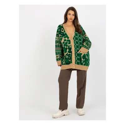 Green and camel warm oversize cardigan