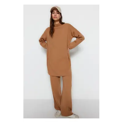 Trendyol Camel Knitwear Sweater-Pants Bottom-Top Set