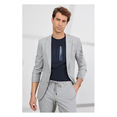 ALTINYILDIZ CLASSICS Men's Gray Slim Fit Slim Fit Monocollar See-through Patterned Suit.