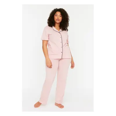 Trendyol Curve Powder Shirt Collar Ribbed Knitted Pajamas Set