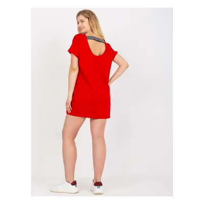 Red blouse of larger size with short sleeves