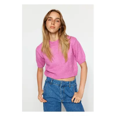 Trendyol Pink Crop puha textúrájú kötöttáru blúz