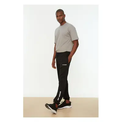 Trendyol Black Regular Cut Elastic Leg Lace Up Text Printed Sweatpants