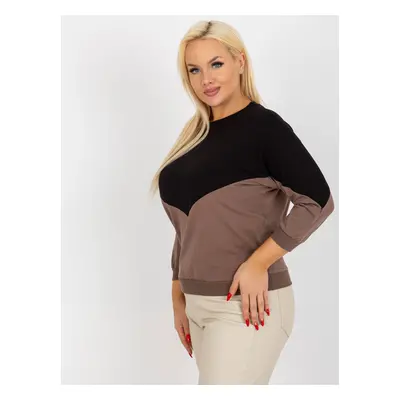 Black and brown basic blouse plus sizes with 3/4 sleeves