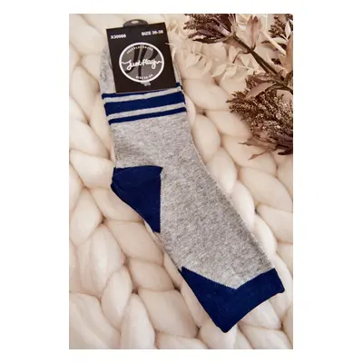 Women's two-color socks with gray-navy stripes