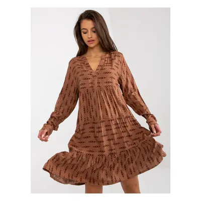 Brown loose dress with prints and ruffle SUBLEVEL