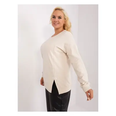 Light beige women's plus size blouse with a round neckline