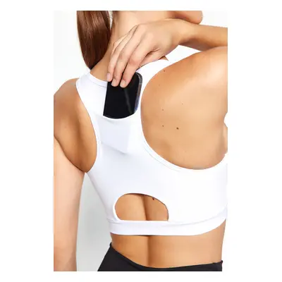 Trendyol White Medium Support/Shaping Back Pocket Detail Knitted Sports Bra