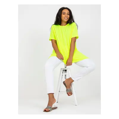 Fluo yellow viscose tunic plus size with short sleeves