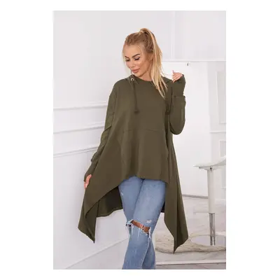 The blouse is flowing in khaki color at the bottom