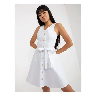 White flowing denim dress with tie