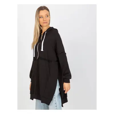 Black oversized long hoodie with slits