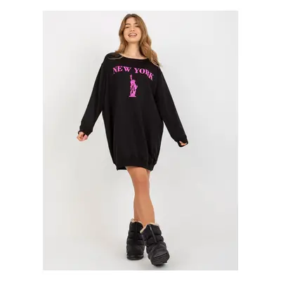 Women's Long Over Size Sweatshirt w/ Print - Black